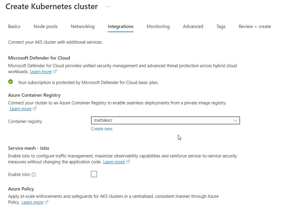 Create Kubernetes cluster form