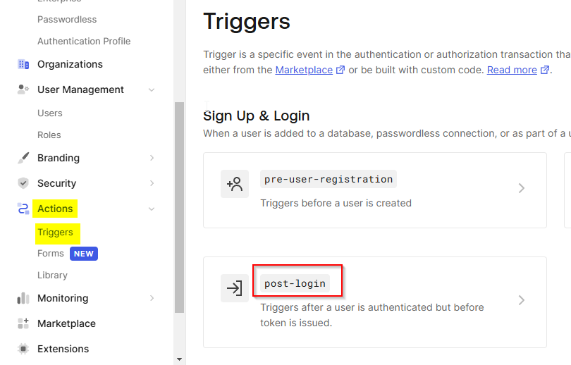 Auth0 Post-Login Action Trigger