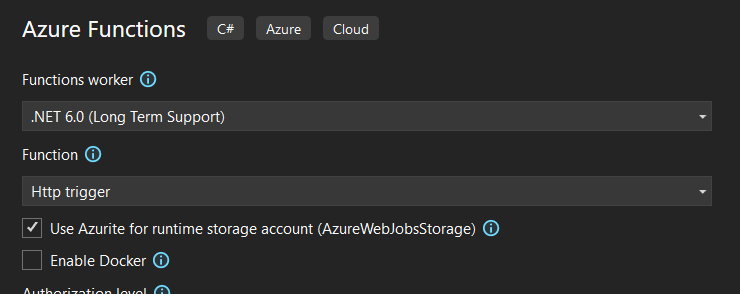 Create an Azure functions project with Azurite