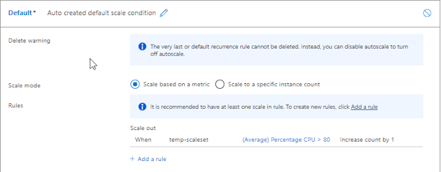 Azure scale set customisation warning to scale in!