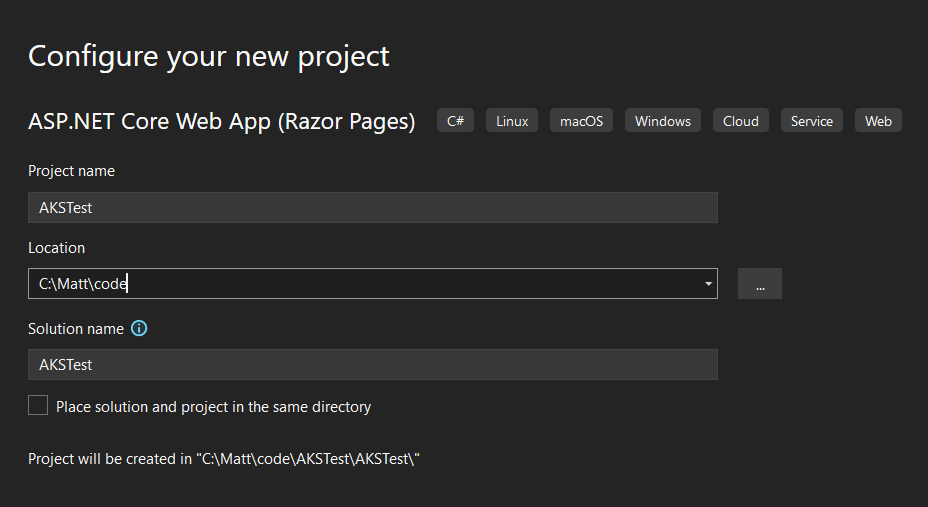 Create web application in Visual Studio